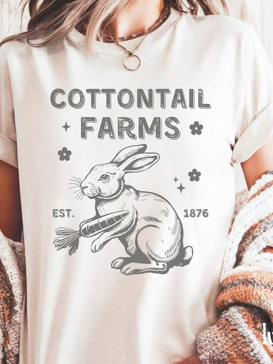 Cottontail FaR1MS S1Hirt, Vintage Bunny Graphic T1EE, T S1Hirt, Farmhouse Rabbit S1Hirt, CottagE1core Spring T1EE