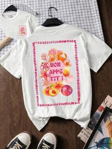 Weißes Damen-T-Shirt mit Frucht- und Strandmotiv, Rundhalsausschnitt, lässiges Sommertop, ideal für Urlaub und Freizeit - Weiss - Übersicht 7