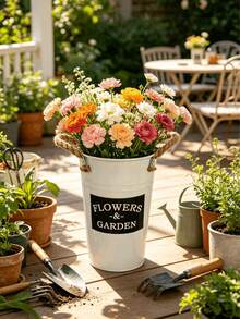1/3/5 Stücke klassischer Metalleimer mit Griff, minimalistischer Stil, vielseitig, Umarmungseimer, geeignet für Partygeschenke, Blumen, Garten, getrocknete Blumen, Vase für frische Blumen, Blumeneimer für Heimdekoration, Blumen nicht enthalten - Weiß mit Griff - Übersicht 3