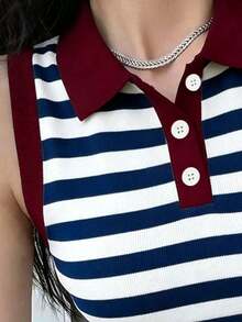 Camiseta de tirantes casual de mujer con estampado de rayas y bordado para el verano - Multicolor 10 - Ver 3