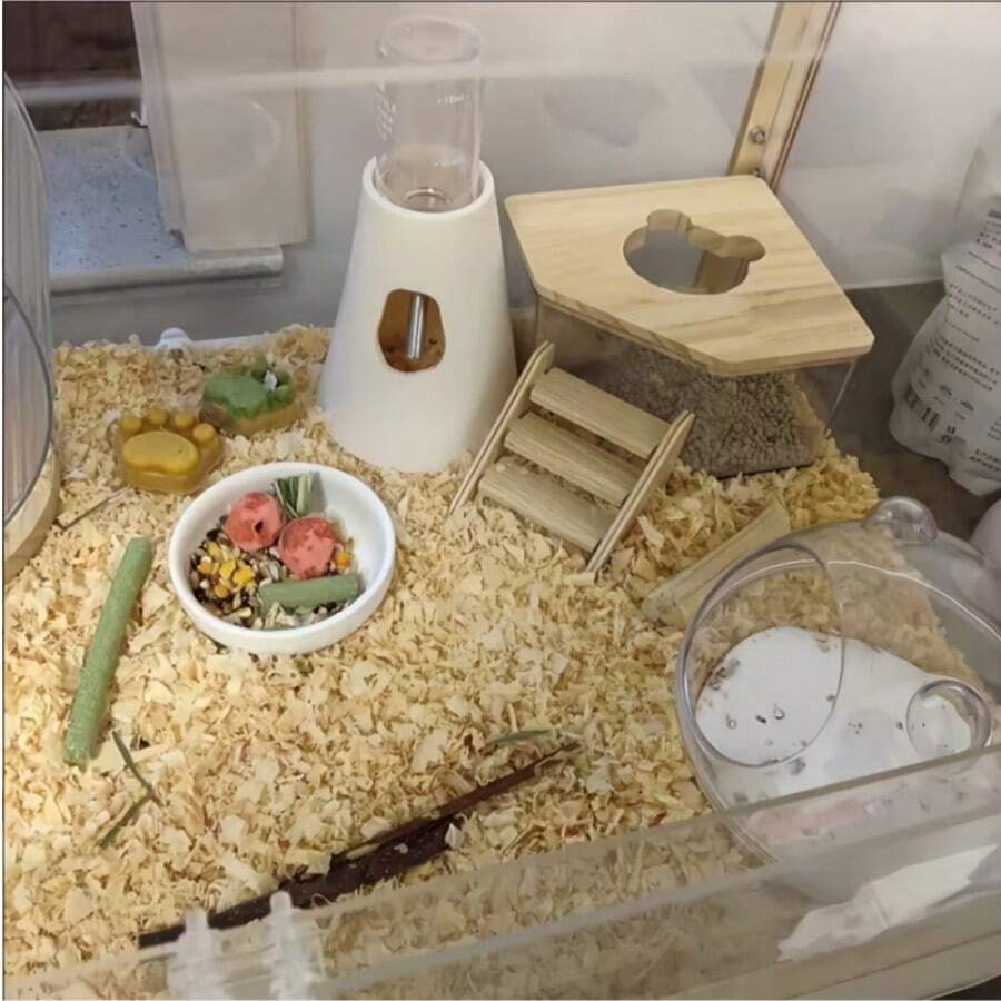 六角形壓克力倉鼠躲避屋附木製梯子,透氣小型寵物屋,適合侏儒倉鼠籠裝飾禮物 - 彩色 - 查看 1