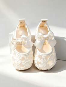 1 Pair Girls' Spring/Summer New Floral Mesh Hollow Soft Bottom Shoes, Suitable For Birthday, Wedding, Formal Occasions, Parties, Stage Performances And Other Important Moments - Beige - View 5
