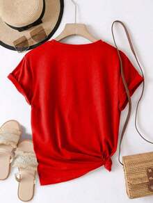 Vintage Playera con diseño de corazón en animal print con latidos , estampado, moderno, casual de mujer, cuello redondo, manga corta, ideal para todos los días y San Valentín, llamativa, moderna, holgada, ideal para tí.Fashion 100% Cotton100% Cotton - Rojo - Ver 2