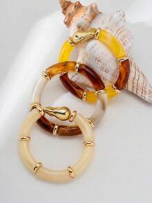 3pcs Bohemian Style Resin & Acrylic Bangle Bracelet Set - Multicolor - View 3