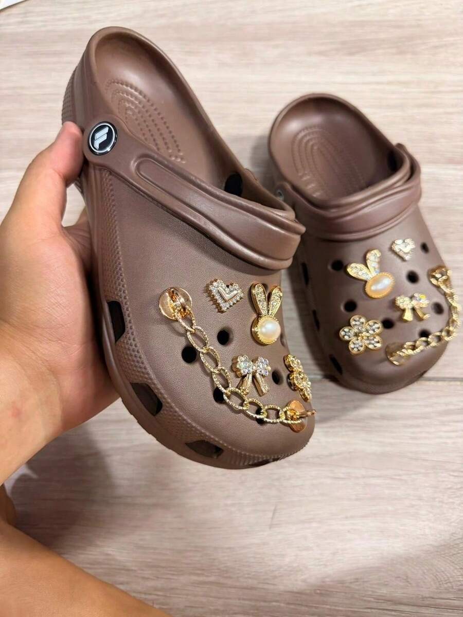 Children's Clog Shoes With Buttons, Comfortable, Soft, Crocoba - Coffee Brown - View 1