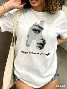Camiseta de peso pesado multicolor, 100% algodón puro, con estampado moderno, unisex, nuevo estilo primavera/verano/otoño, transpirable y cómoda, sencilla y versátil. - Blanco - Ver 1