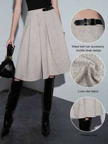 Luminelle Falda de cuero PU con cintura acampanada y ajustable para mujer, otoño - Gris - Ver 10