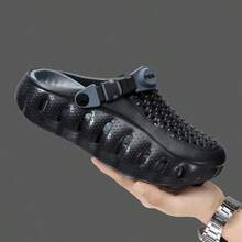 Men's Fashion Colorblock Slippers, Breathable EVA Sandals With Adjustable Straps, Comfortable Wear, Suitable For Casual Outdoor Activities In Spring, Summer And Autumn - Black and Gray - View 2