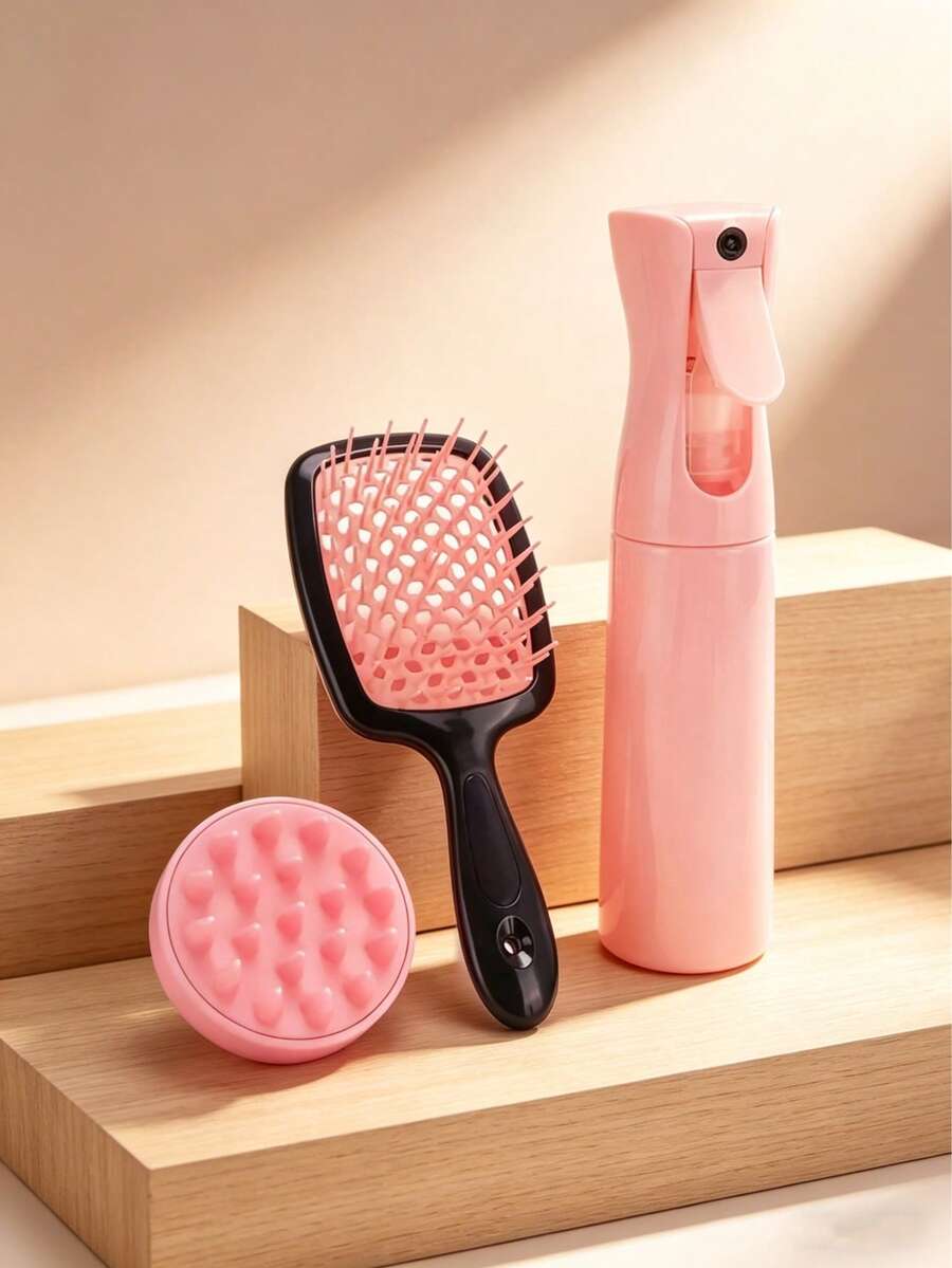 Bộ 3 dụng cụ tạo kiểu tóc, chai xịt 30ml, lược duỗi tóc rỗng, bàn chải gội đầu, bộ chăm sóc tóc, lược massage rỗng hình tổ ong để tạo kiểu, gỡ rối và massage da đầu, lược chống tĩnh điện, dụng cụ tạo kiểu tóc chuyên nghiệp, bàn chải/lược tóc, bàn chải massage gội đầu có tay cầm, 1 bàn chải chăm sóc da đầu lông silicon, bàn chải massage gội đầu khô và ướt, bàn chải gội đầu tròn, bàn chải/lược gàu, phù hợp với mọi loại tóc, unisex, quà tặng cho nữ - Nhiều màu - Xem 1