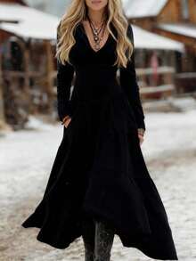 New  Women's Dress, Denim Style, Long Sleeves, Fitted Cut, Appliqué/Fabric Mix Design, Casual Style, Flattering Design, Perfect For Everyday And Urban Looks - 黑色 - 查看 5