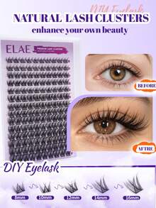 ELAE Premium Individual Lash Clusters, DIY Eyelash Extensions At Home, 3D Fluffy Volume Fox Eye Cat Eye Faux Mink Fake Lashes, D Curl 8-14mm Mixed Length, Soft Band, Reusable Dramatic Salon Quality - Tóc bồng bềnh (8-14mm) - Xem 2