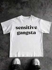 1 pieza Camiseta de Moda para Mujer con Cuello Redondo y Estampado Gráfico, 100% Algodón, Estampado Sensible Gangsta, Regalo Familiar Perfecto, Estilo Deportivo Urbano, Lavable a Máquina, Nuevo Modelo 2026, Mercancía Popular, Entrega Local, 180g 100% Algodón - Blanco - Ver 1