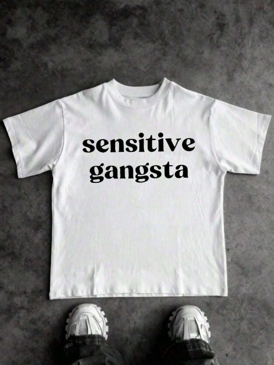 1 pieza Camiseta de Moda para Mujer con Cuello Redondo y Estampado Gráfico, 100% Algodón, Estampado Sensible Gangsta, Regalo Familiar Perfecto, Estilo Deportivo Urbano, Lavable a Máquina, Nuevo Modelo 2026, Mercancía Popular, Entrega Local, 180g 100% Algodón - Blanco - Ver 1