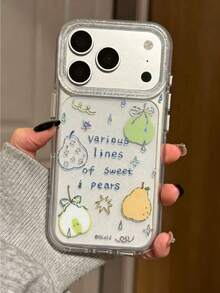 Ốp lưng điện thoại hình quả lê mạ vàng trong suốt, in chữ tiếng Anh, tương thích với iPhone 17 Pro Max, 16 Pro, phiên bản Xuân/Hè mới 15, kèm dây đeo, 14 lớp, 13 nữ tính, 17 bảo vệ toàn thân chống sốc. - trắng - Xem 1