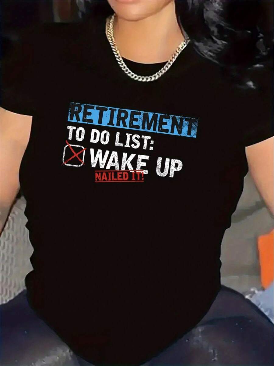 Elegante Camiseta de Manga Corta para Uso Diario| Duradera y ligera, con un divertido diseño de temática relacionada con la jubilación, es perfecta para uso casual. Con un ajuste cómodo, es un regalo ideal para el hogar o la oficina. Cuello redondo, tela de elasticidad media, camiseta elegante y a la moda. - Negro - Ver 1