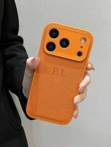 Personalized Luxury Crocodile Texture Foil Stamping Letter Imprint Faux Leather Phone Case, Customized Name All-Inclusive Protective Cover Stylish Phone Accessory, Minimalist Anti-Fingerprint Anti-Drop Anti-Shock Couple Phone Case Soft Shell - Chocolate Brown - View 8