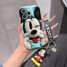 Disney Mickey Mouse Clubhouse Phone Case : 3D Fluffy Pattern Border Protector Phone Soft Phone Case With A Free Cute Mickey Bracelet Chain Lanyard, Mickey, Minnie, Goofy, Donald Duck, Daisy Duck, Pluto, For Apple 17 Promax 17 Pro 16 15 14 13 12 11 Pro Max XS Max X XR Soft Cover Summer Phone Case - 白色 - 查看 1