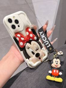 Disney Mickey Mouse Clubhouse Phone Case : 3D Fluffy Pattern Border Protector Phone Soft Phone Case With A Free Cute Mickey Bracelet Chain Lanyard, Mickey, Minnie, Goofy, Donald Duck, Daisy Duck, Pluto, For Apple 17 Promax 17 Pro 16 15 14 13 12 11 Pro Max XS Max X XR Soft Cover Summer Phone Case - 白色 - 查看 6