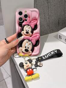 Disney Mickey Mouse Clubhouse Phone Case : 3D Fluffy Pattern Border Protector Phone Soft Phone Case With A Free Cute Mickey Bracelet Chain Lanyard, Mickey, Minnie, Goofy, Donald Duck, Daisy Duck, Pluto, For Apple 17 Promax 17 Pro 16 15 14 13 12 11 Pro Max XS Max X XR Soft Cover Summer Phone Case - 白色 - 查看 3