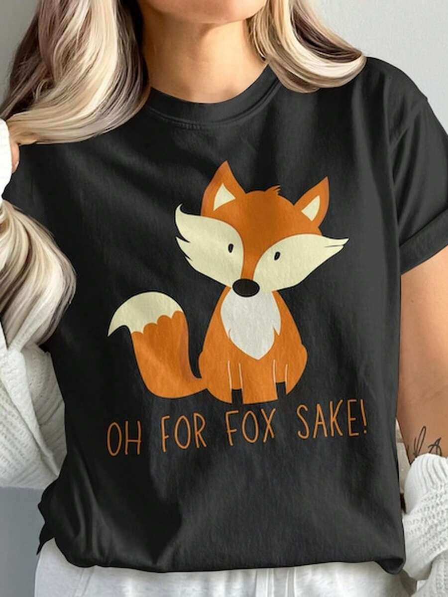 Oh For Fox Sake T1S1Hirt, Funny Fox T1EE, Animal Pun S1Hirt, Cute Fox Design, SarC1Astic T S1Hirt, T1rendhirt, GiftT1 Idea. - 黑色 - 查看 1