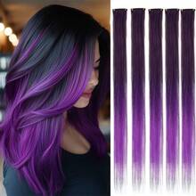 5pcs Blue Hair Clips Extensions, Women Synthetic Fiber Wigs, Can Match Various Hairstyles Without Going To Salon, Suitable For Daily Use And Parties - Multicolor - View 15