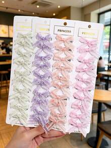 24/10pcs Girls Lace & Mesh Bow Hair Clips, Suitable For Daily Use - Multicolor - View 3