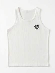 Women's Fashionable Summer Loose Casual Versatile Letter & Heart Print Tank Top White - White - View 9