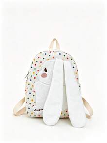 Long Ear Rabbit Polka Dot Backpack, Cute Plush Rabbit Backpack, Student Commuter Bookbag - White - View 2