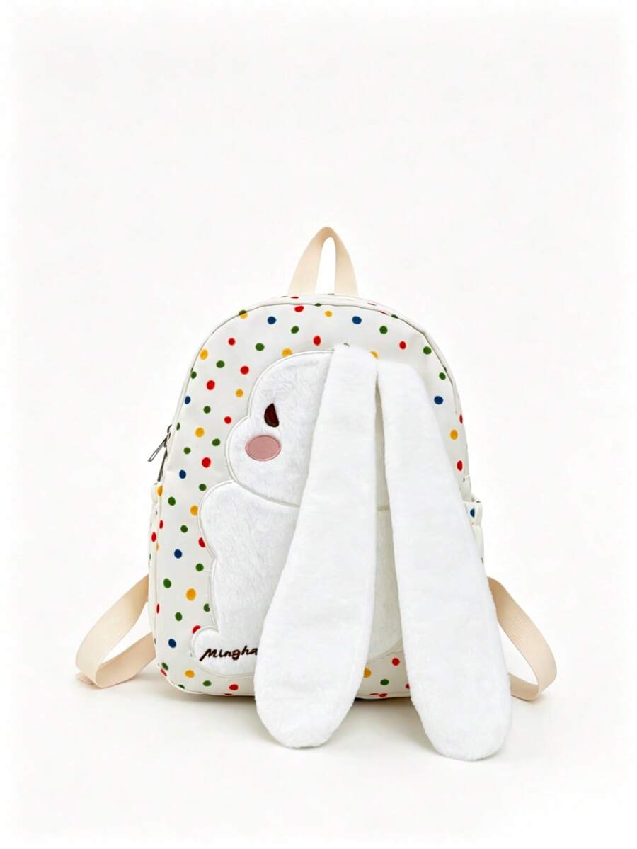 Long Ear Rabbit Polka Dot Backpack, Cute Plush Rabbit Backpack, Student Commuter Bookbag