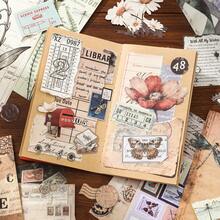Vintage Material Book, Cabinet Series Handmade Paper Set Includes 5 Die-Cut Stickers And 10 Decorative Scrapbook Papers, Suitable For Crafting, Junk Journals, Scrapbook Decoration - Retro - View 5