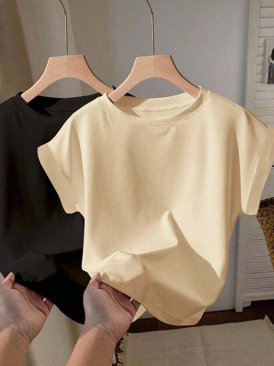 2 piezas Camiseta de cuello redondo de manga corta en negro y rojo, adecuada para el verano - Multicolor 5 - Ver 1