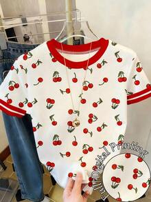 Camiseta de mujer de manga corta y cuello redondo con estampado de cerezas - Multicolor - Ver 6