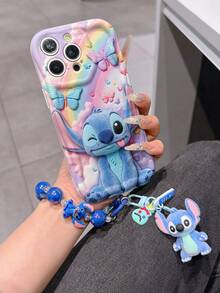 Disney Has Authorized, Phone Case - Chain Set, The Stitch Lilo & Stitch 3D Phone Case Plus A Silicone 3D Stitch Bracelet With Metallic Ring Removable Bracelet, Stitch And Angel Pattern, Compatible With Iphone17/16/15/14/13/12/11/XS/XR/X Plus Pro Max, A Stylish Cartoon Phone Case, The Perfect Gift Choice, Phone Protection, Durable Phone Cover, Great Gift For Friends And Family. - White - View 1