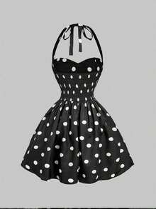 de mujer con estampado floral romántico de cuello halter - Negro - Ver 2