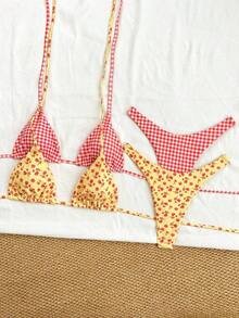 Conjunto de traje de baño de 4 piezas con cuentas marrón y a rayas, para primavera/verano 2026, conjunto de bikini de alta gama para resort de playa - Multicolor 4 - Ver 6