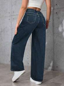 Jeans rectos y sueltos con bolsillos - Azul 4 - Ver 2
