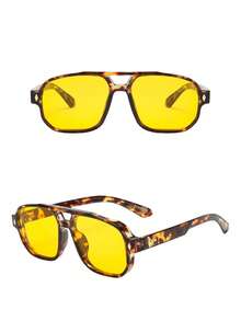 4pcs Men's PC Material Classic Square Double-Bridge Glasses, Minimalist Stylish Glasses, Suitable For Party, Leisure, Vacation, Beach, Daily Wear - 4-piece Combo Pack (Tea, Black, Yellow, Black, Green) - View 4