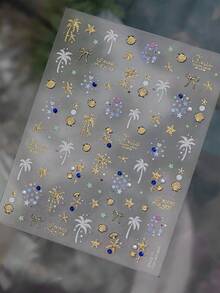 1片夏日海滩风美甲贴纸，可爱5D金属贝壳美甲饰品，美甲装饰，手工美甲贴纸，美甲贴片，适合女孩和女士，最佳美甲用品，美甲贴花，Y2K美甲 - 彩色 - 查看 7