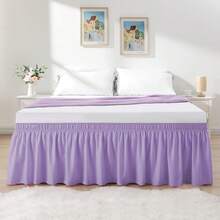 1pc Solid Color Elastic Bed Skirt, Wrap-Around Bed Skirt, Soft Bedding, Ruffled Lace Bed Skirt, Cotton Comfortable Skin-Friendly Durable - Light Purple - View 8