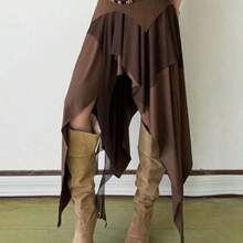 Top Dazzle Sexy Split Asymmetric High Waist Fitted Skirt - Marrón - Ver 1