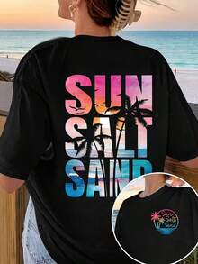 1 Piece Of Women's Casual Cotton T-Shirt, Round Neck And Short Sleeve, With Summer Style Graphic Print For Everyday Wear, Vintage And Cool Style. - 黑色 - 查看 5