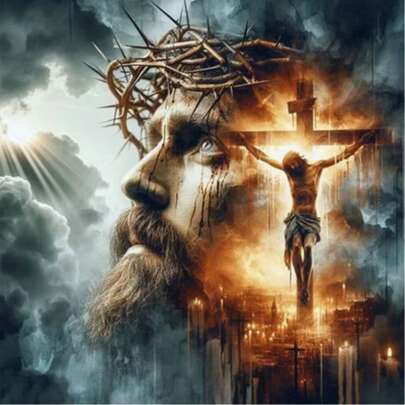 1pc Religious Diamond Painting Of Jesus Christ Crucifixion Cross, Exquisite Faith Art Decor, Gift For Halloween, Christmas, Mother Or Home