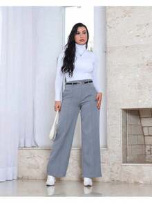 Wide-Leg Pants By Alntaria Risco Calca111114 - Grey - View 2