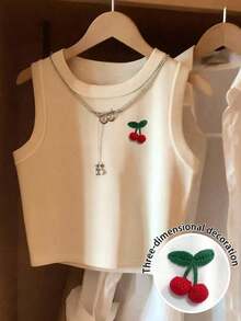 Camiseta de tirantes casual y versátil con cuello redondo y rayas para mujer - Blanco - Ver 2