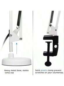 Lámpara LED Escritorio 3 Modos Ajustable 360° Base Fija Clip Metal - D-blanco - Ver 2