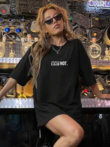 Camiseta Casual para Mujer con Estampado "Why Not" - Manga Corta, Cuello Redondo, Mezcla de Poliéster Elástico, Negra con Letras Blancas, Perfecta para Primavera y Verano, Camiseta para Uso Casual| Camiseta de Moda| Glossy Textur Y2k Camiseta Camisa De - Blanco - Ver 10