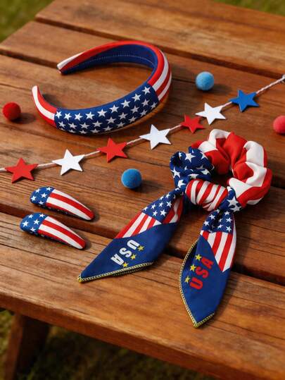 4pcs Women's World Cup Football Themed Hair Accessories Set - Hair Clips, Headbands, Scrunchies