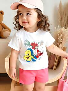 Disney Esta camiseta informal de manga corta con estampados de dibujos animados está diseñada específicamente para niños y niñas, lo que la convierte en una opción ideal para el verano. - Blanco - Ver 1