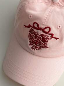 Vintage Swan & Heart Embroidered Soft Top Baseball Cap, Pink, Adjustable, Casual, Versatile, Sun Protection, Soft Crown, Outdoor, Ins , Spring New - Multicolor - View 7