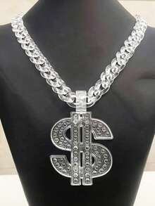 1pc Fashionable Punk Street Hip Hop Style Unique Acrylic Dollar Sign & Thorn Transparent Necklace, Suitable For Men's Daily Wear, Festivals And Parties - Multicolor - View 2